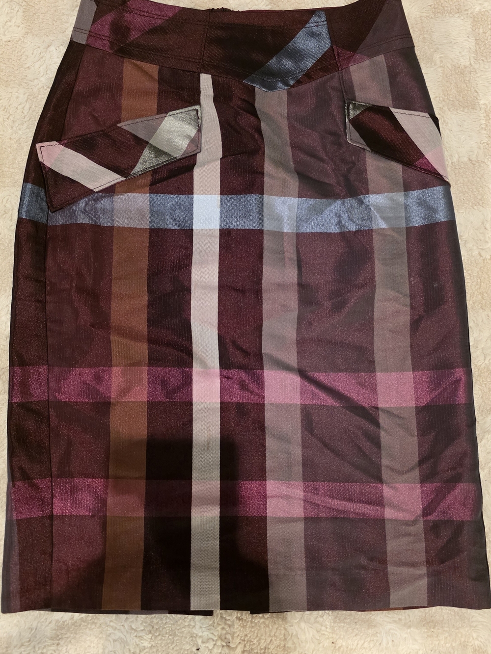 Yoana Baraschi Burgundy and Pink Plaid Pencil Skirt Size 0